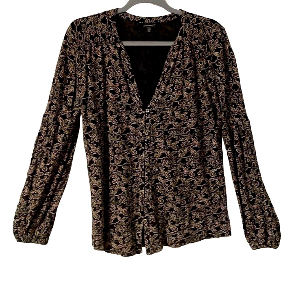 Lucky Brand Black and Pink Floral Blouse
